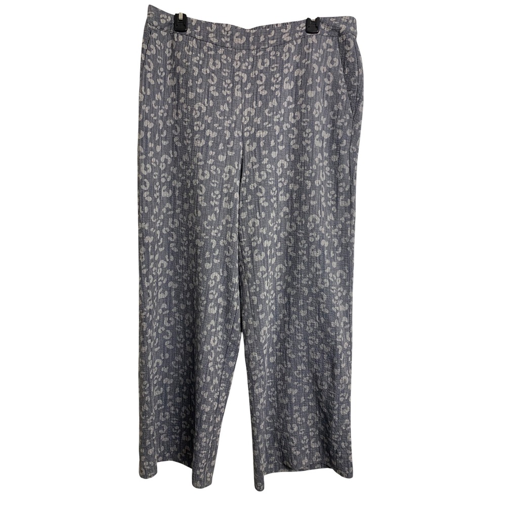 Chico's Blue Leopard Print Wide Leg Pants Elastic Waist Textured Size 2 Large
